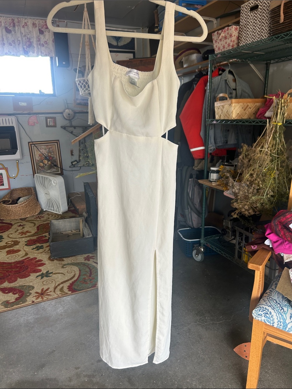 one clothing Cream Cutout Maxi Dress with Front Slit
